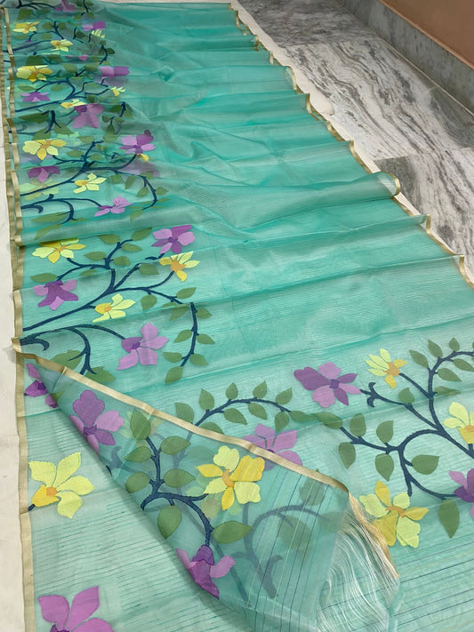 Roshni muslin tantuj saree - Saffronfashionindia