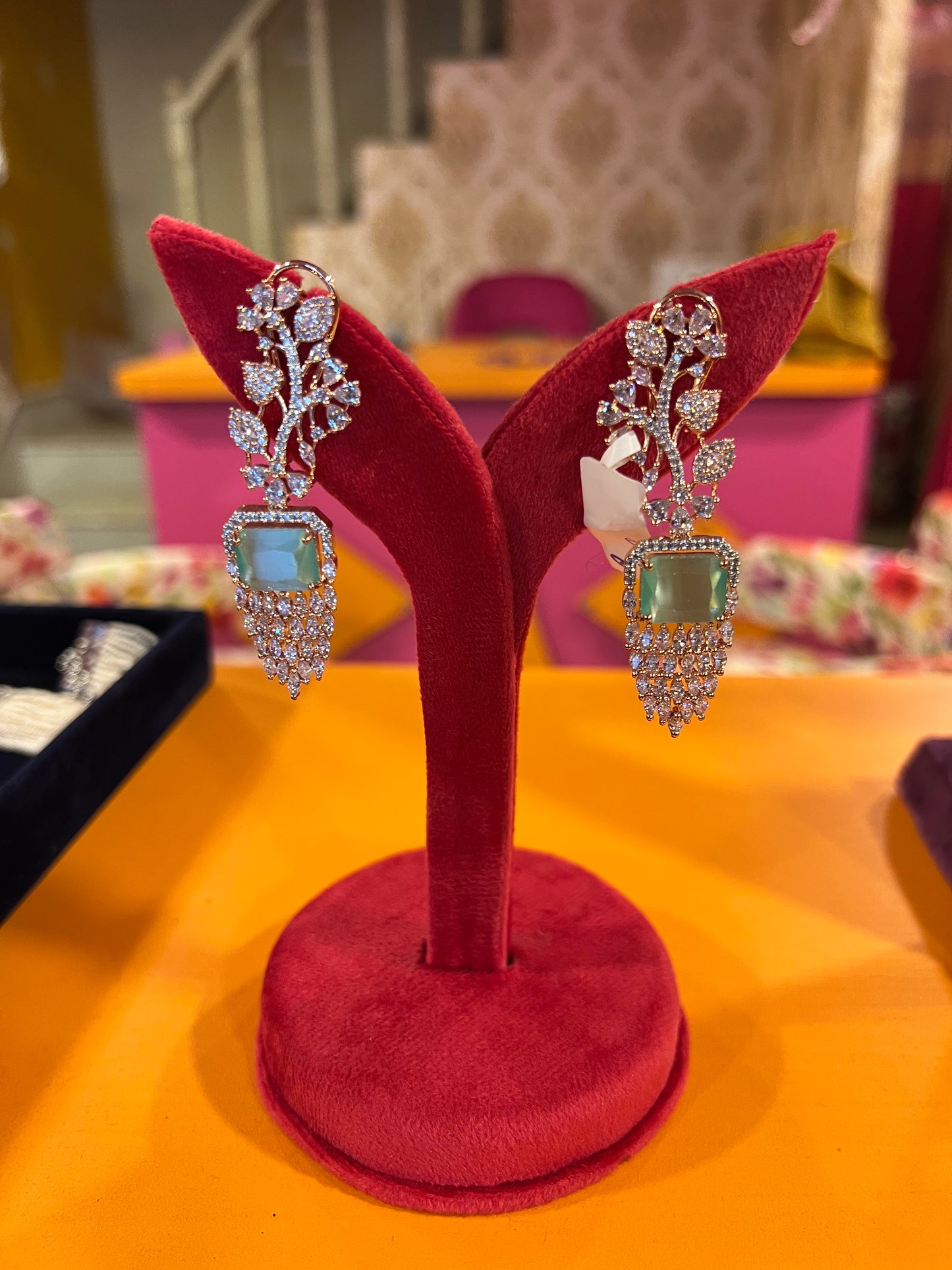 Mint cz earrings - Saffronfashionindia
