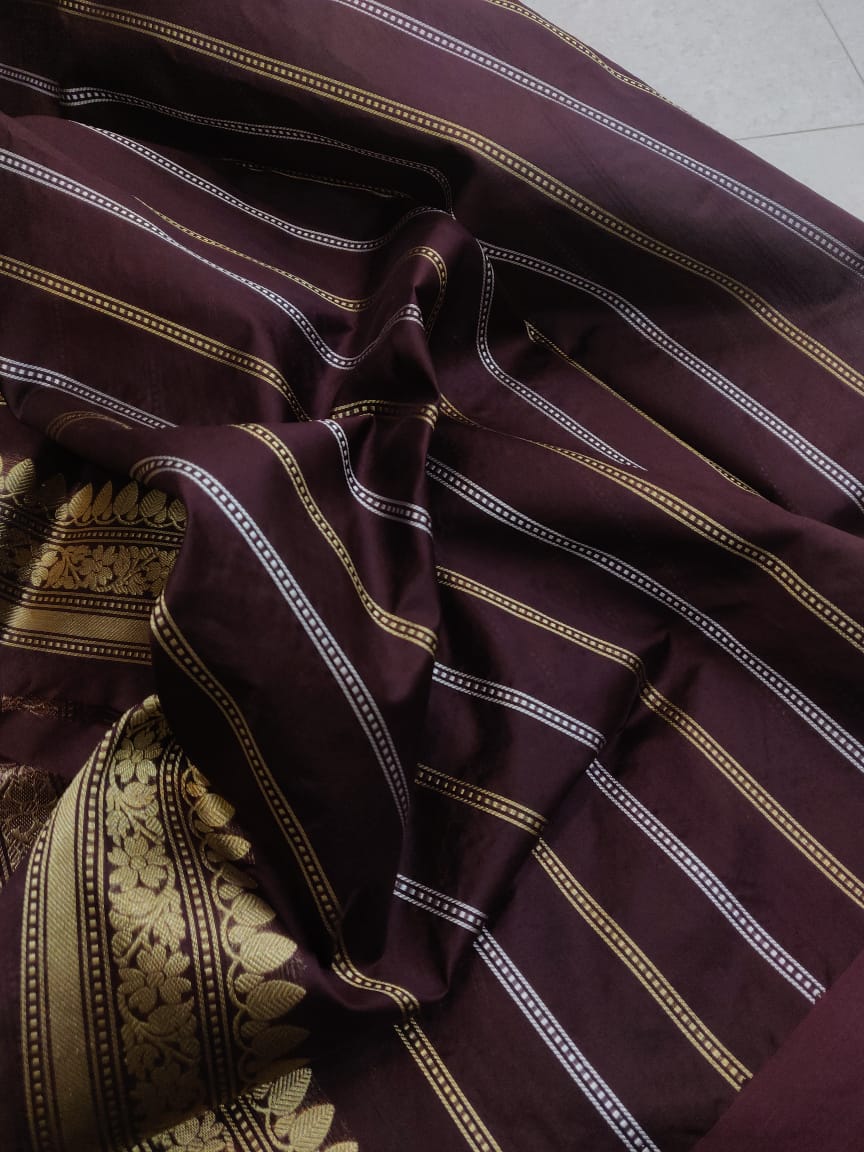 Yellow banarsi handwoven saree - Saffronfashionindia