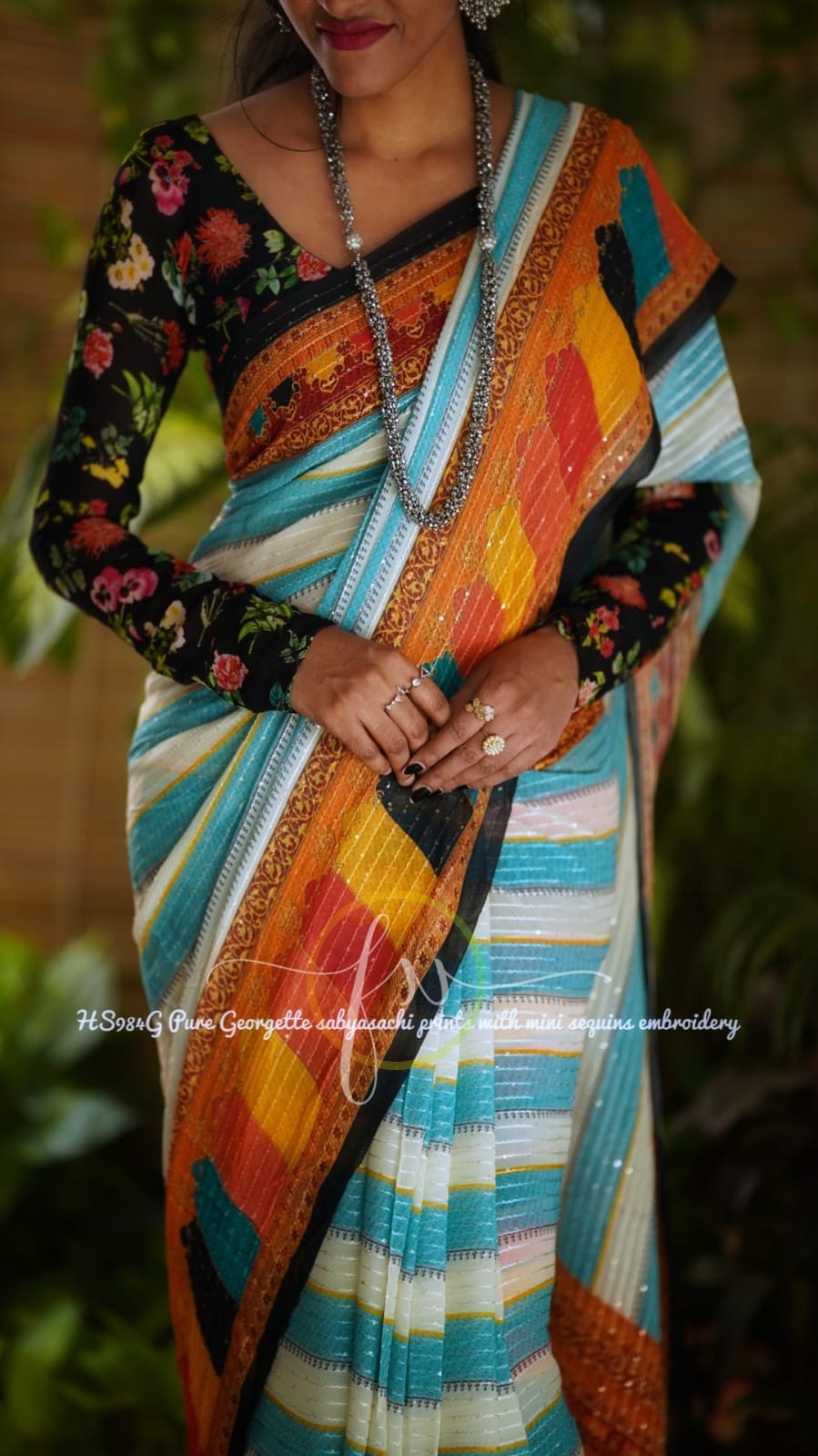 Gulmohar sequins saree - Saffronfashionindia