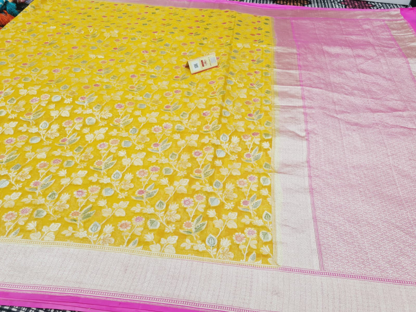 Navena Banarsi gorgette saree - Saffronfashionindia