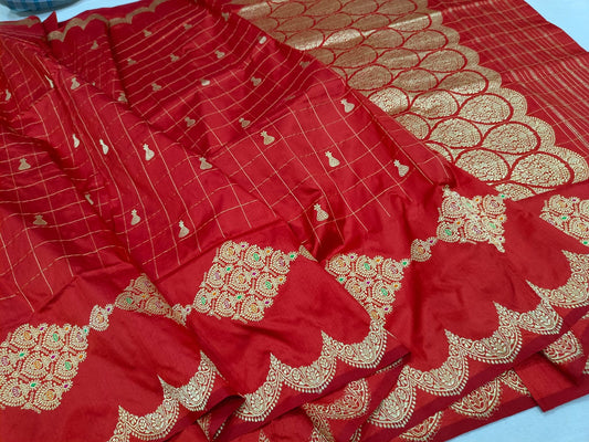 Reema banarsi silk kadhuwa saree - Saffronfashionindia