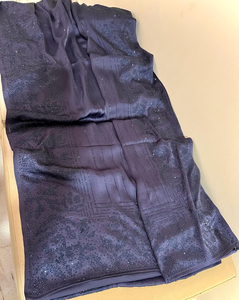 Waleda satin swarosvki saree - Saffronfashionindia