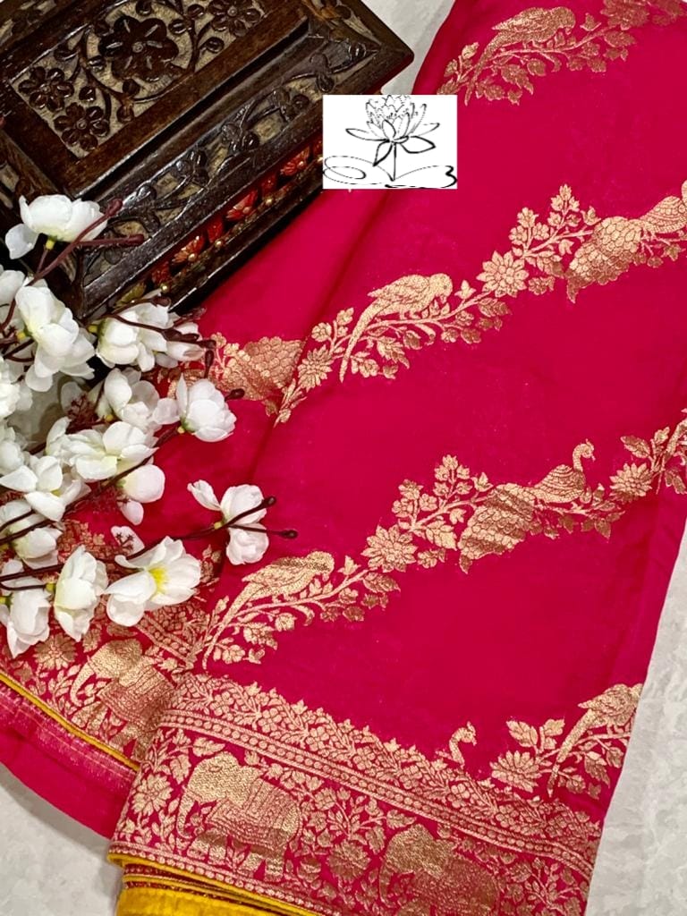 Ravish moonga crepe banarsi saree - Saffronfashionindia