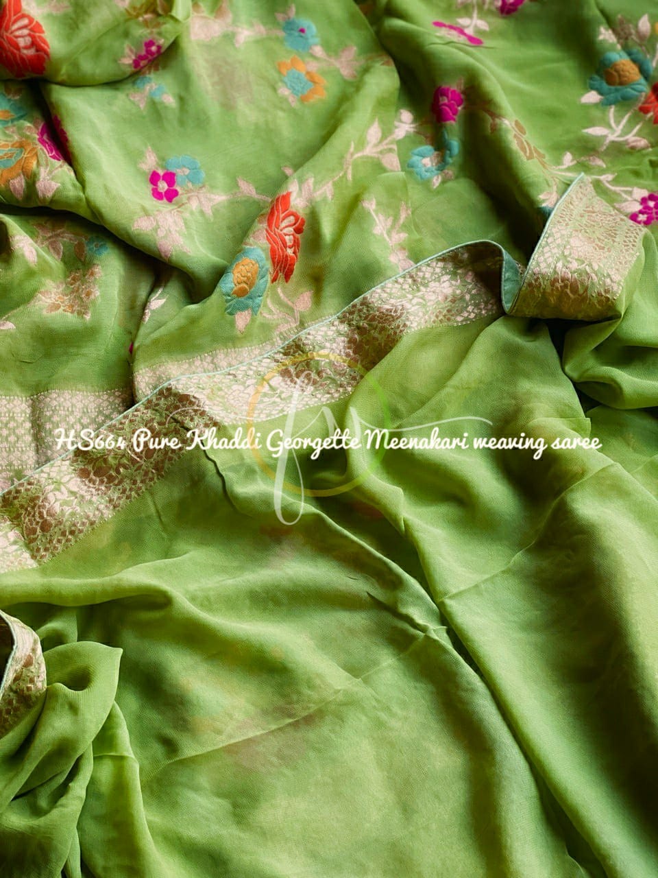 Pinashi gorgette saree - Saffronfashionindia