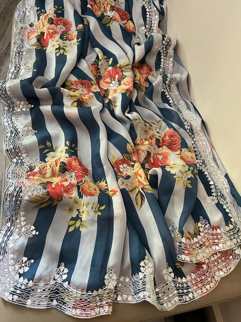 Nosheen satin crepe saree - Saffronfashionindia