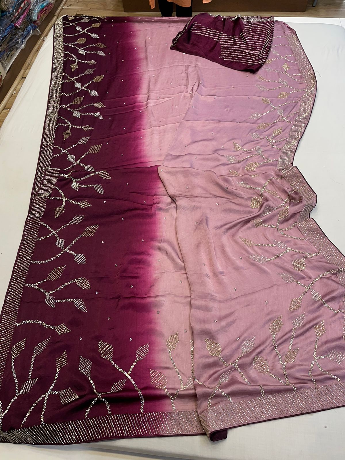 Crepe satin saree - Saffronfashionindia