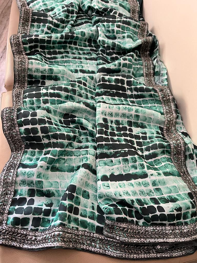 Ridsi satin marble inspired saree - Saffronfashionindia