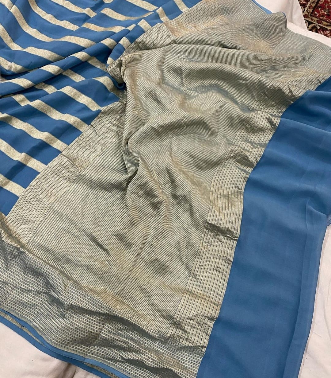 Beautiful striped gorgette saree - Saffronfashionindia