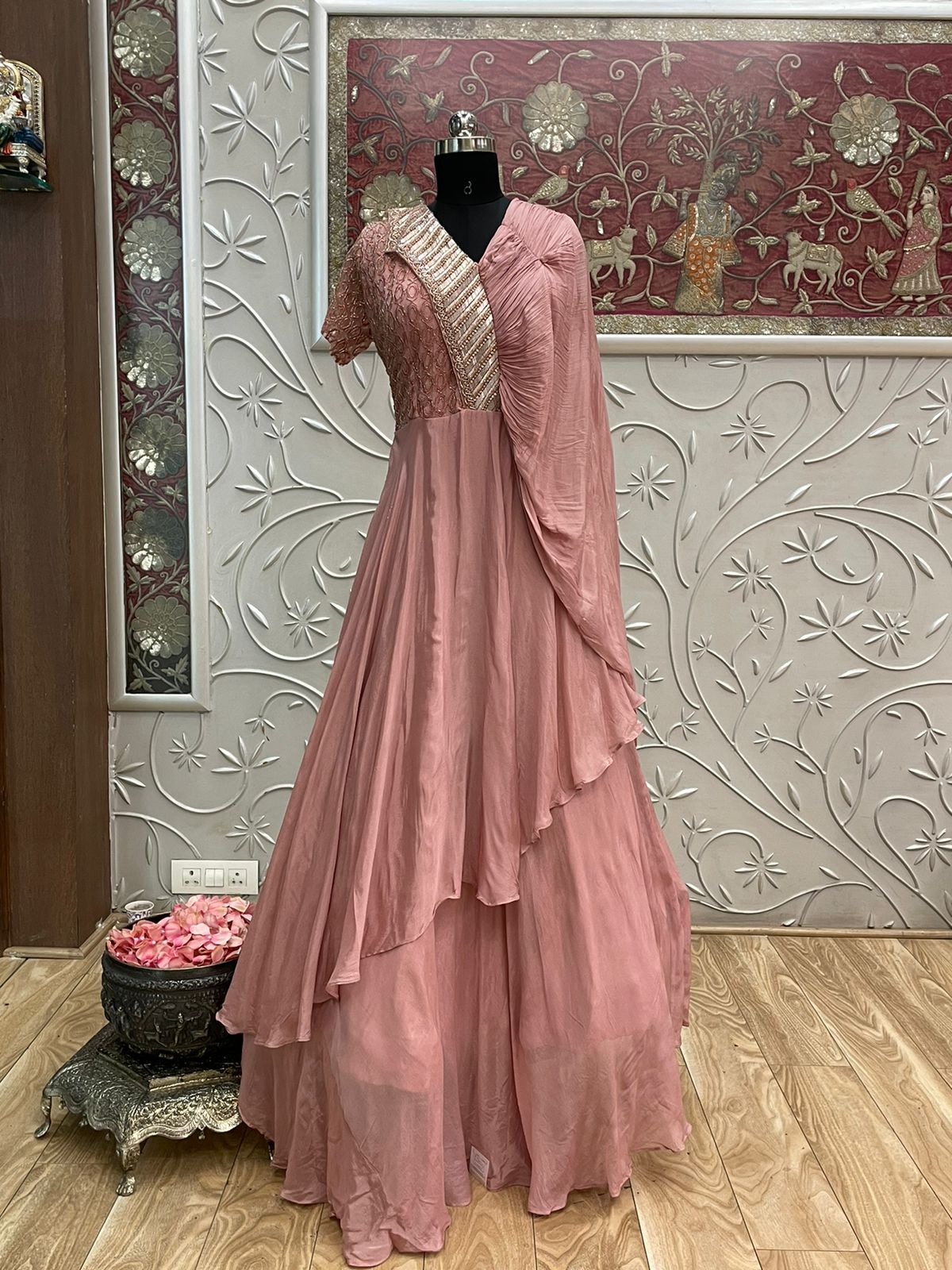 Buy Georgette Gown With Dupatta Eid Style Bollywood Designer Anarkali Grey  Dress Pakistani Wedding Party Wear Embroidery Work Bridesmaids Dress Online  in India - Etsy