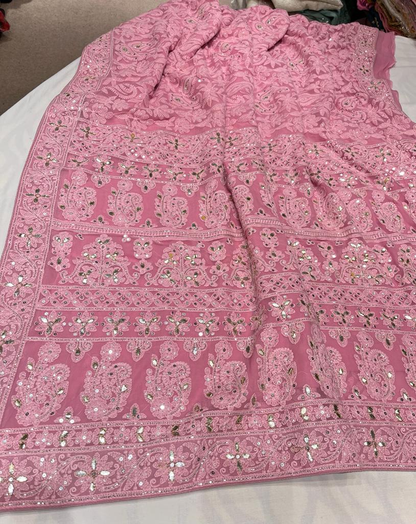 Mahira gorgette Chikankari saree - Saffronfashionindia