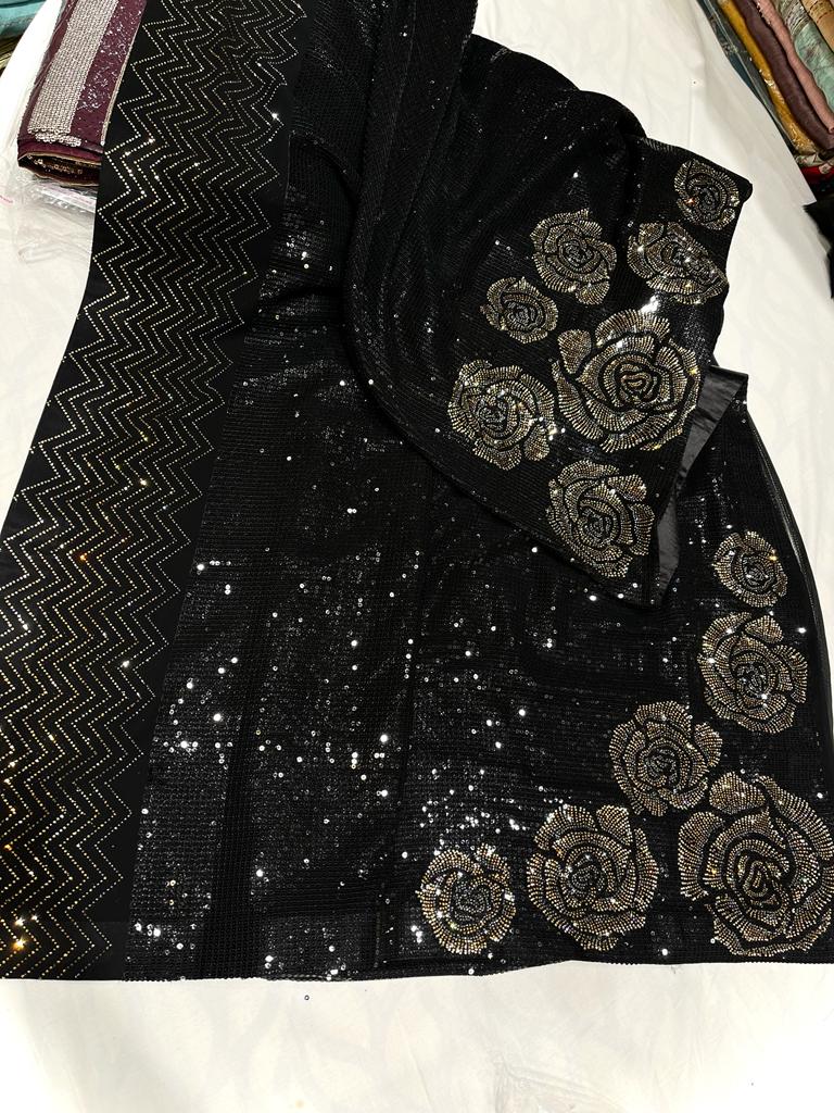 Swarosvki inspired sequence partywear sari - Saffronfashionindia