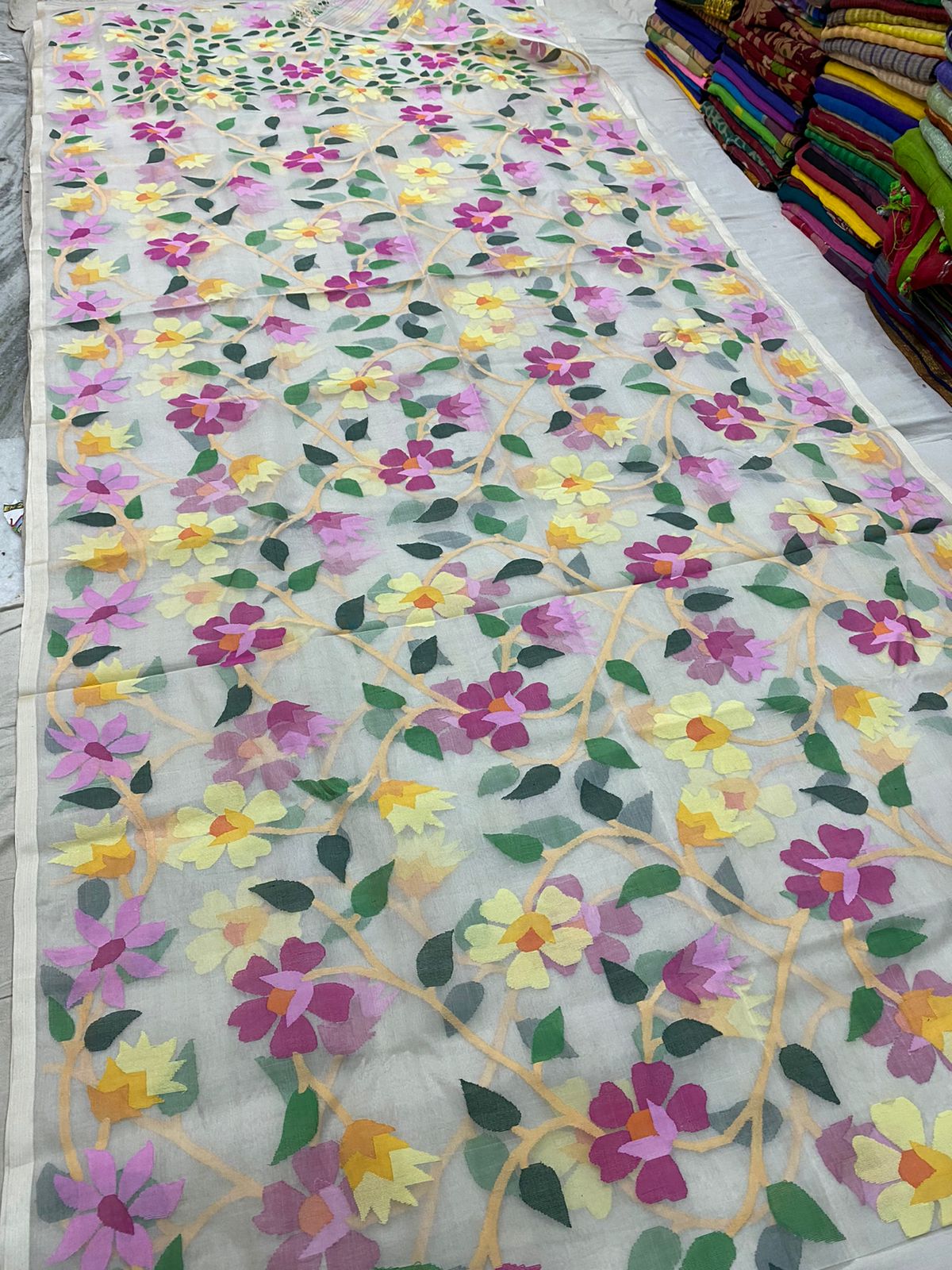 Sunheri muslin jamdani saree - Saffronfashionindia